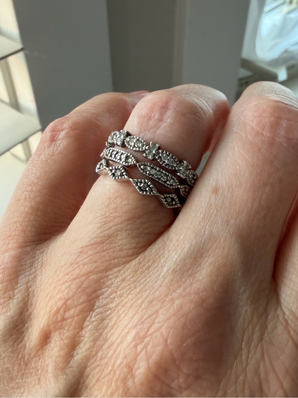 Vintage Style Silver Stackable Eternity Bands - Set of 3 (5.72g)